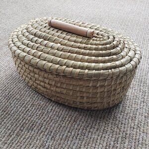 Sweetgrass Lidded Basket Oval Oblong 12" Gullah Geechee